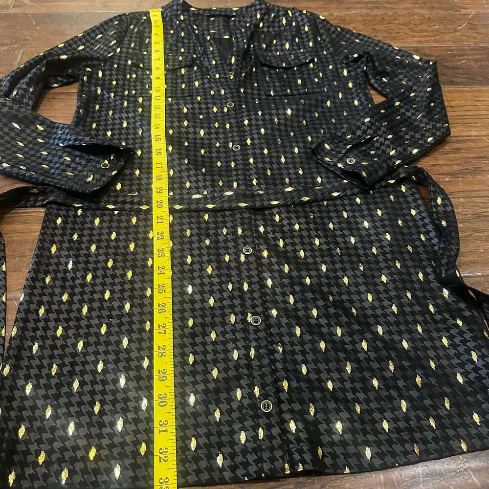 Ciminy Paris Black with Gold Flecked Print Collared Button Up Shirt Jacket with - Picture 5 of 6